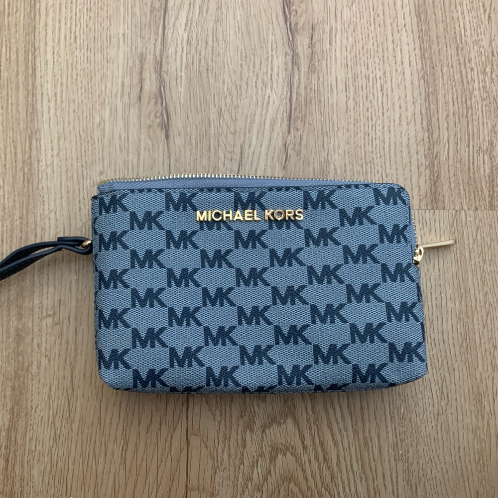 Michael Kors Navy and Light Blue MK Print Wristlet/Wallet NEW